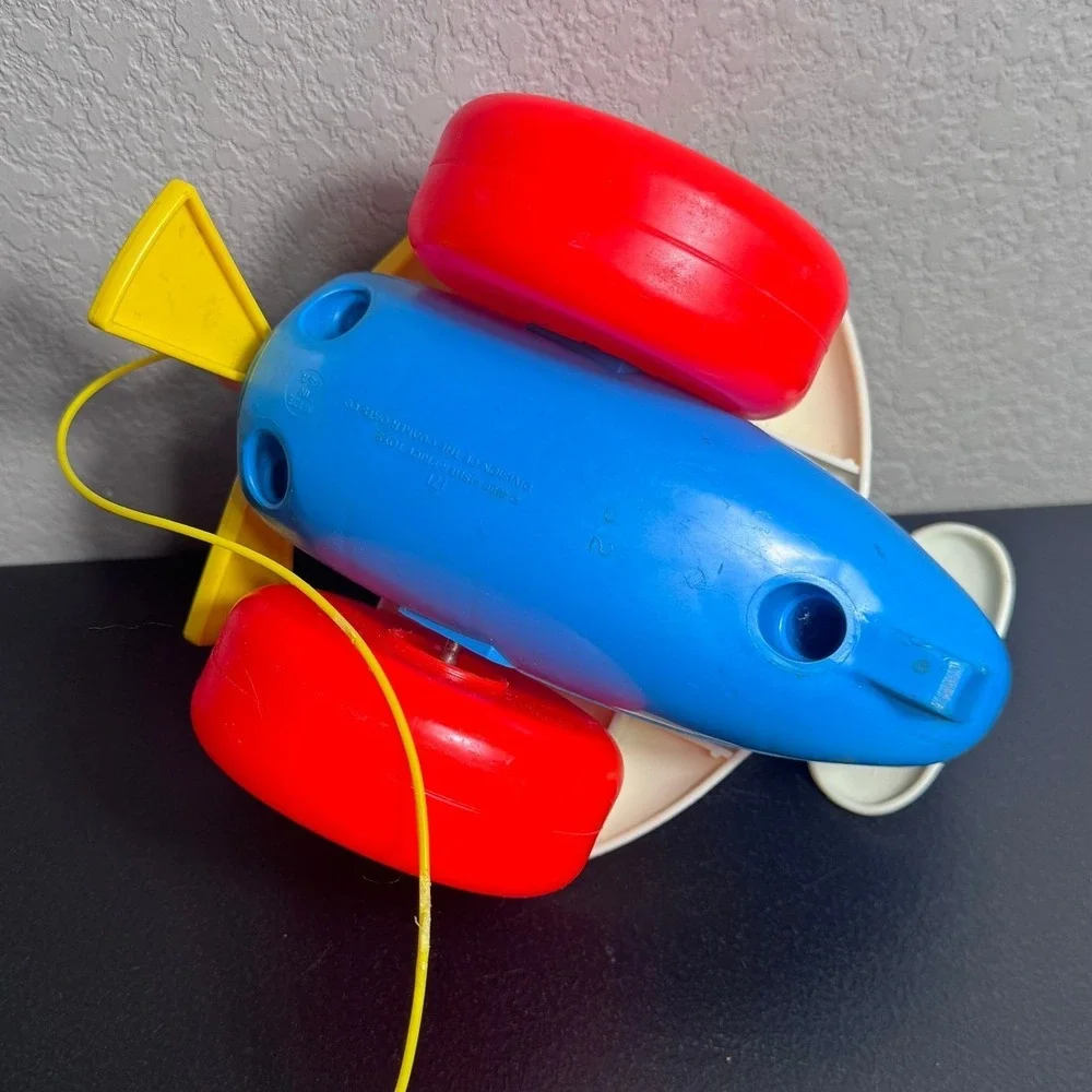 Vintage 1980‎ Fisher Price Airplane Pull Toy 171 Pilot Spinning Propeller